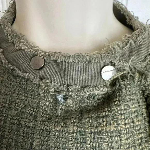 Zara Green Textured Weave Zip Jacket Distressed, Stud Detail small K47 - Picture 5 of 8